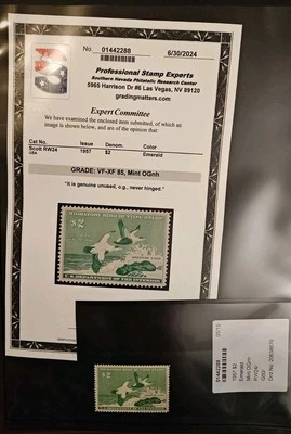 Certified By PSE-#RW24 1957 - US Federal Duck Stamp - Very Fine/Extremely Fine - Image 1 of 4