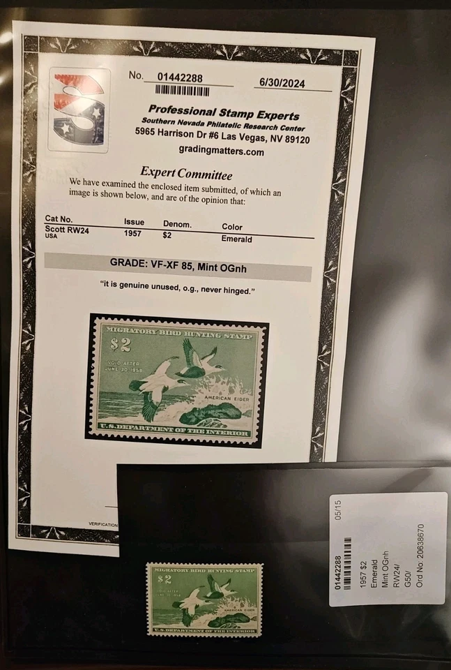 Certified By PSE-#RW24 1957 - US Federal Duck Stamp - Very Fine/Extremely Fine - Image 1 of 4