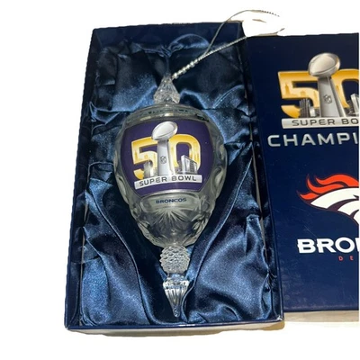 Denver Broncos Super Bowl 50 Campeón Cristal Esmerilado Adorno con Caja Bradford Ex Foto 1 de 4