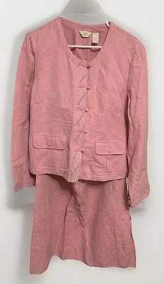 Conjunto de Traje Falda Midi Vintage J. Jill Seda/Lino Foxglove Talla M/6 Manga Larga Foto 1 de 4