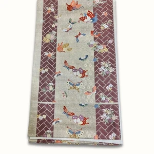 Antiker japanischer Seiden Fukuro Obi Gürtel Schmetterling Kimono Accessoire hergestellt in Japan - Bild 1 von 8