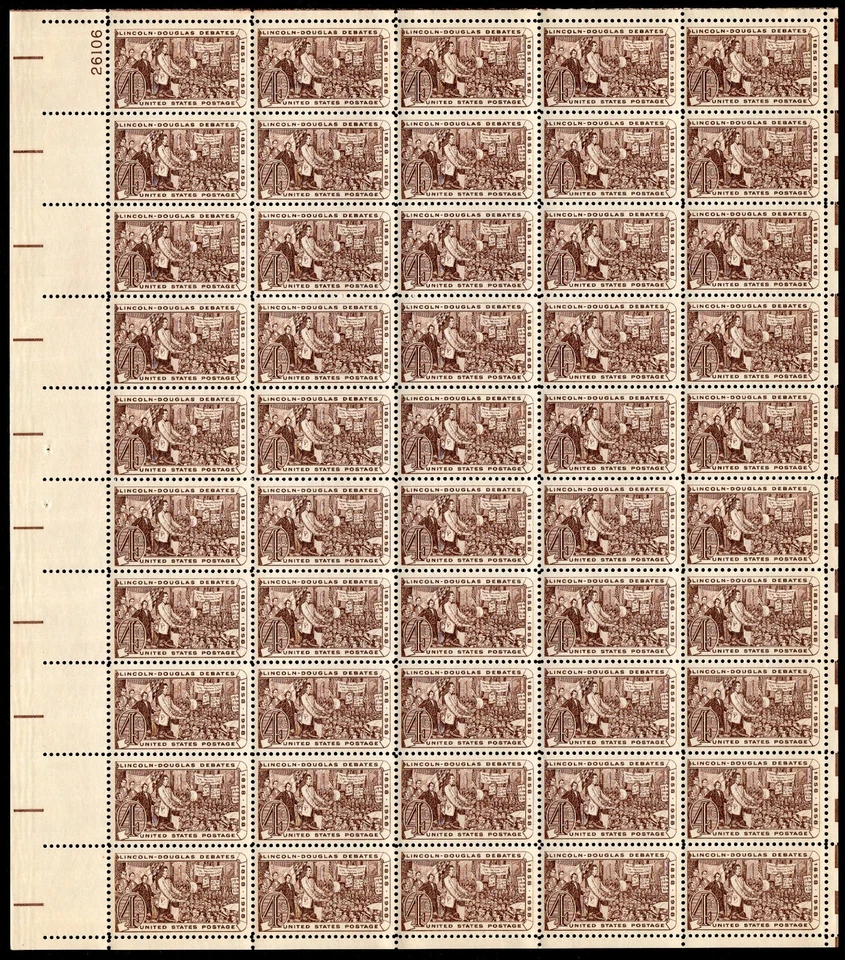 Scott #1115 Lincoln-Douglas Debate Sheet of 50 Stamps - MNH P#26106 UL - Image 1 of 1