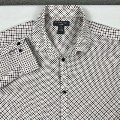Рубашка мужская Van Heusen XL гибкая с длинным рукавом на пуговицах белая и красная сетка/клетчатая - Изображение 1 из 4