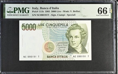Italy 5000 Lire 1985 P 111 b Ciampi-Speziali Gem UNC PMG 66 EPQ - Image 1 of 3