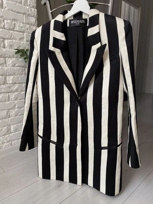 Balmain Paris Linen Striped Blazer, Size 38 - Image 1 of 4
