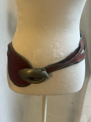 Vtg Y2K Belt Wide Glam Rock Red Soft Leather & Heavy Silver Metal  S/M 32/34” - Image 1 of 4