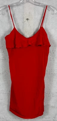 Tibi Women 100% Silk Spaghetti Straps Round Ruffle Mini Shift Dress Red Size 4 - Image 1 of 4