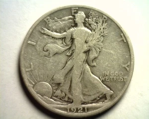 1921-S WALKING LIBERTY HALF VERY GOOD / FINE VG/F NICE ORIGINAL COIN BOBS COINS - Picture 1 of 2