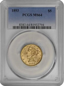 1893 $5 GOLD LIBERTY HEAD HALF EAGLE PCGS MS 64 - Picture 1 of 6