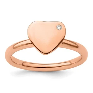 Sterling Silver Stackable Rose Gold-plated Heart Diamond Ring Size 10 for Women - Picture 1 of 6