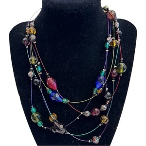 Chico's Wire Illusion Five Strand Necklace Glass Plastic and Foil Beads 19" - Picture 1 of 9