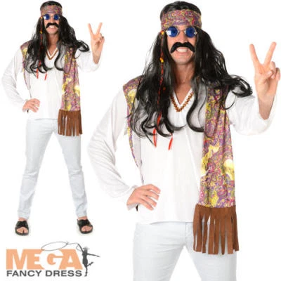 MY ILLUSIONS Funky Hippie Herren Kostüm Groovy Peace 60er 70er Erwachsene Hippie Kostüm Outfit