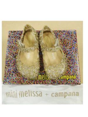 Mini Melissa Toddler Campana Zig Zag V Mary Jane Flat Mixed Golden Glitter NWB - Image 1 of 4