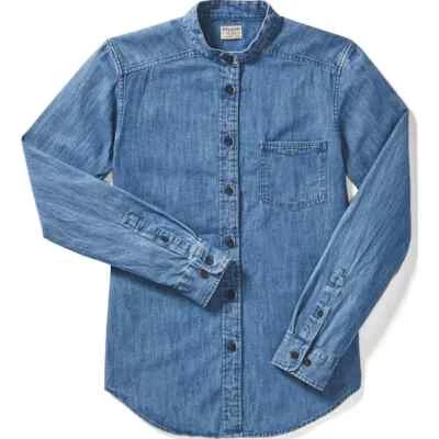 Camisa jeans feminina Filson 20049639 azul índigo colarinho lavado com faixas - Imagem 1 de 4