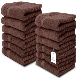 WhiteClassic Luxury Cotton Washcloths - 13x13 Hotel Face Towel | Brown 12/Pack - Picture 1 of 5