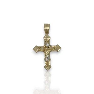 Cross Crucifix Two Tone Cz Pendant - 10k Yellow Gold - Picture 1 of 2