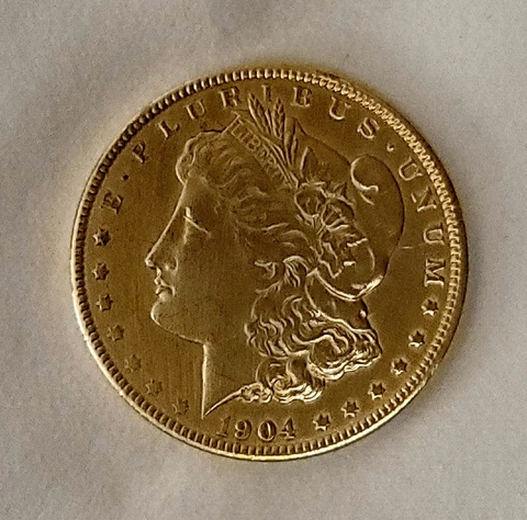 1904-O Morgan Silver Dollar - $1.00, AU/UNC State, Beautiful Gold Tone Cover