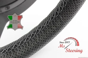 FOR GENESIS G80 SPORT 18-18 PERF LEATHER STEERING WHEEL COVER DARK GREY 2 STIT - Picture 1 of 4