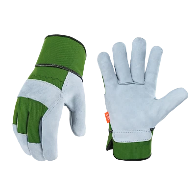 VGO... Vgo 1Pair Cow Split Leather Work/ Driver Gloves, Garden Gloves(CB3501-Green)