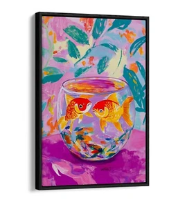 HENRI MATISSE STYLE GOLDFISH BOWL -FLOAT EFFECT FRAMED CANVAS WALL ART PRINT - Picture 1 of 12