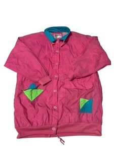 VTG 80s Jacket Windbreaker Womens Size L Coat ColorBlock, Hot Pink Rose Fall - Picture 1 of 10