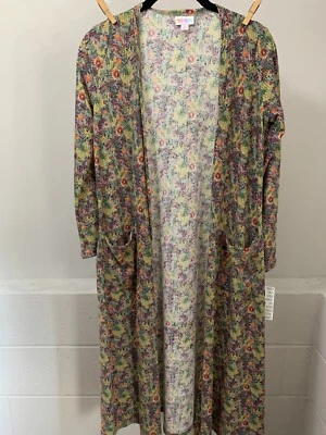Cárdigan Lularoe Sarah XS gris con diseño floral vibrante nuevo con etiquetas. Material acanalado. Foto 1 de 4
