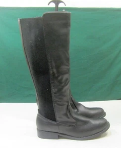 new Black 1.5"Block Heel BACK ELASTIC  Round Toe  KNEE Boot   WOMEN Size 8 - Picture 1 of 4