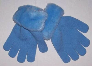 GIRLS GLOVES with Sparkly fur trim Blue 4-6X 4 5 6 - Picture 1 of 1