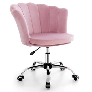 Velvet Petal Shell Office Chair Adjustable Swivel Accent Vanity Armchair Pink - Picture 1 of 9