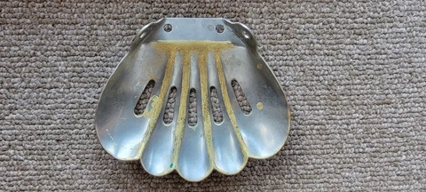 Antique c1910 Nickel Plated Brass Clam Shell Corner Mount Soap Holder Soap Dish Cover
