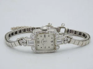 VINTAGE LADY HAMILTON SOLID 14K GOLD w 0.82 TCW DIAMOND BEZEL LADIES WATCH 16.4g - Picture 1 of 12