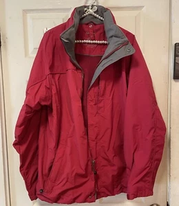 LL Bean Jacket Mens Red Shell Full Zip Hooded L Wind And Water Resistant - Picture 1 of 13