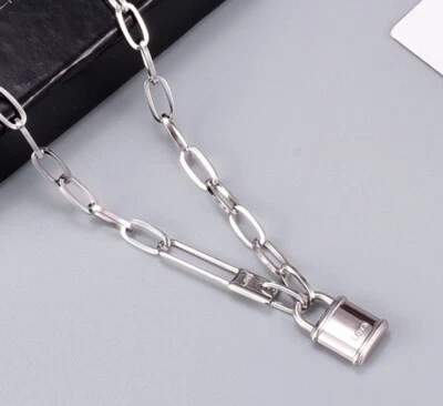 Collar Hip Hop Moda Chapado en Oro Titanio Acero Inoxidable Cerradura y Pin 16-18" Foto 1 de 4