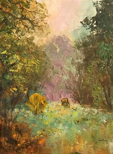 ORIGINAL LEON GOODMAN "Wild Pony In The Mist New Forest" hampshire OIL PAINTING - Picture 1 of 2
