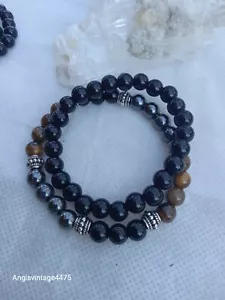 Mens Bracelets Hematite Tigerseye Obsidian Beads Healing Bracelets Set Of 2 Gift - Picture 1 of 3