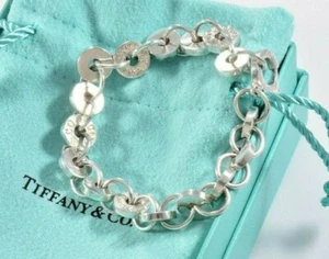 Pulsera en bolsa Tiffany & Co Italia plata esterlina 1837 cadena de eslabones de disco de 7,7" Tiffany & Co Italia - Imagen 1 de 8