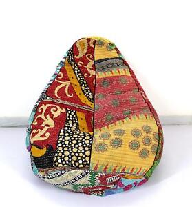 Vintage Kantha Quilt Cotton Bohemian Bean Bag Gypsy Floral Ottoman Pouf