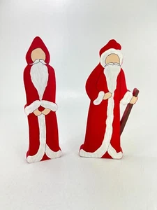 Vintage 2pc Lot Christmas Decor Holiday Wooden Santa Figures Figurines 8.5" Tall - Picture 1 of 6
