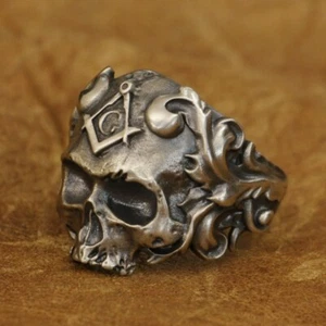 Anillo Calavera Masónica Cuproníquel Motociclista Punk Joyería CP116B Reino Unido Talla N1/2~Z4 BZ - Imagen 1 de 27