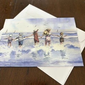Tarjeta de felicitación en blanco mensaje amistad niños en la playa colección exclusiva de AHAF - Imagen 1 de 4