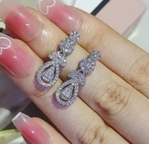 Lab Created Diamond Luxury Pear Drop Women Earrings 14K White Gold Over - Picture 1 of 5