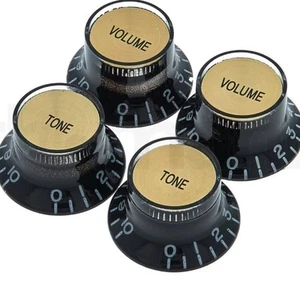 Gibson Top Hat Knob Set Of 4 Black/ Gold Inserts PRMK-020 - Picture 1 of 1