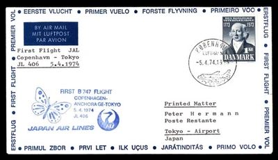 Mayfairstamps Dinamarca Vuelo 1974 Copenhavn a Tokio B 747 JAL Cubierta aau_89721 Foto 1 de 2