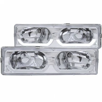 Faros de cristal cromados ANZO para Chevy K2500 Suburban 1992-1999 con ceja baja Foto 1 de 4