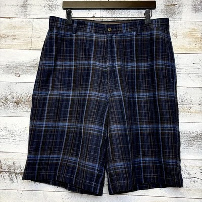 Tommy Bahama Blue Plaid Linen Silk Shorts Men’s Size 35 Flat Front 11 In. Inseam - Image 1 of 4