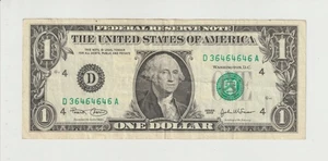 2003 Fancy Serial Number D36464646A Unique United States US One Dollar Note $1 - Picture 1 of 4