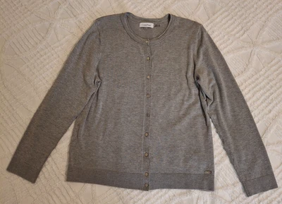 Calvin Klein женщин размер большой серый кардиган с серебряным логотипом кнопки длинным рукавом - Изображение 1 из 4