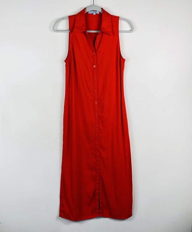 Antonio Melani Size 2 Linen Blend Sleeveless Button Front Midi Dress Orange - Image 1 of 4