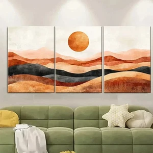 3pcs Abstract Peach Brown Desert EI Wall Art Canvas Framed 50x70cm - Picture 1 of 2