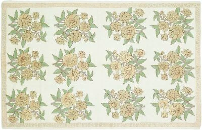 Chainstitch Kettenstich Teppich 120x180 Handgewebt Beige Blumen Handarbeit d - Bild 1 von 4